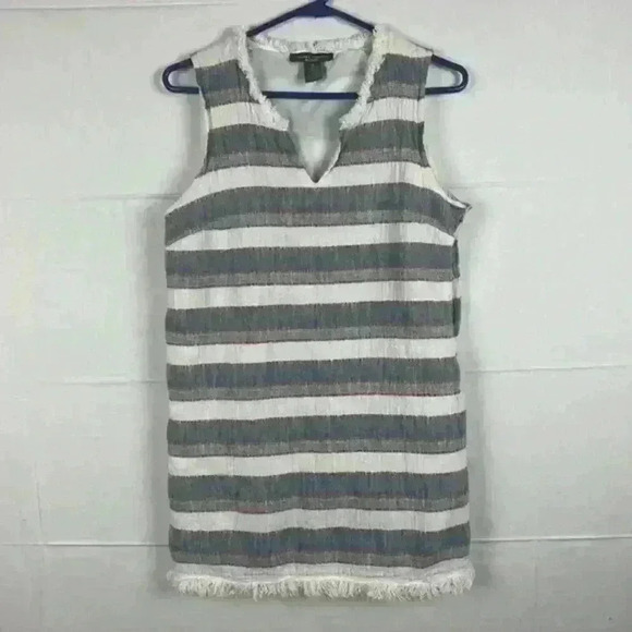 CHELSEA & Theodore Dress Size 12 Boho Stripe Raw‎ Hem Side Zip - Picture 1 of 9